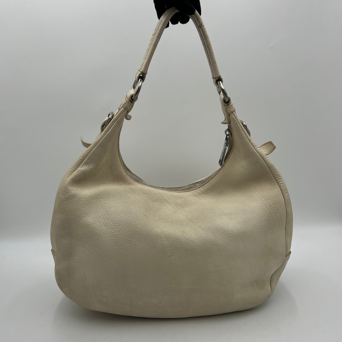 Prada White Vitello Daino Large Hobo Bag SHW