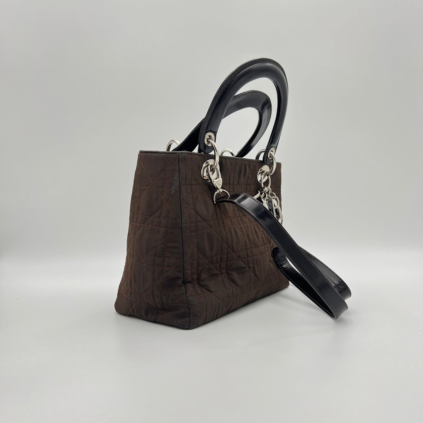 Christian Dior Chocolate Brown Nylon and Patent Leather Lady Dior