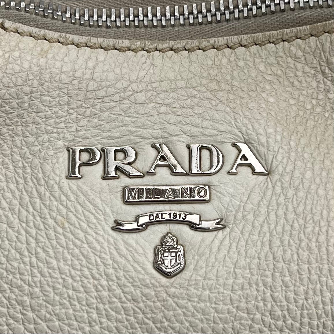 Prada White Vitello Daino Large Hobo Bag SHW