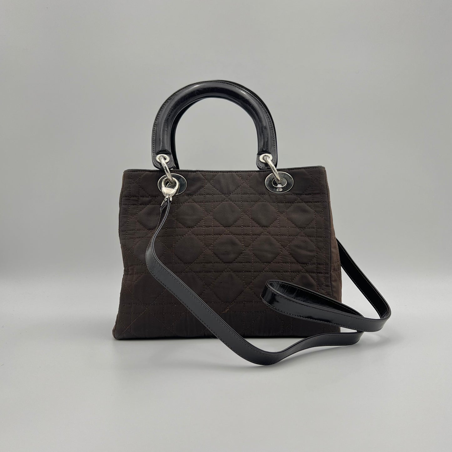 Christian Dior Chocolate Brown Nylon and Patent Leather Lady Dior