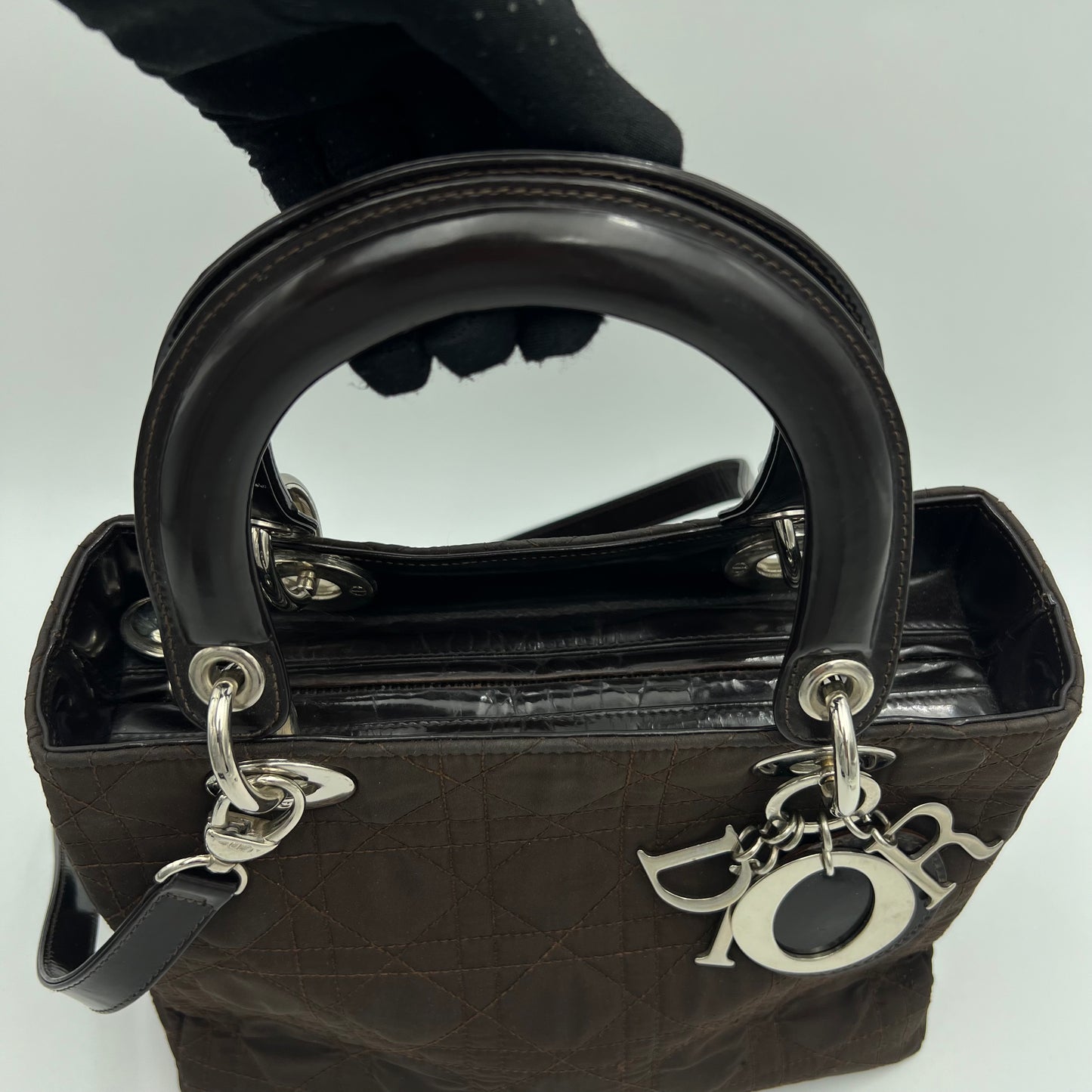 Christian Dior Chocolate Brown Nylon and Patent Leather Lady Dior