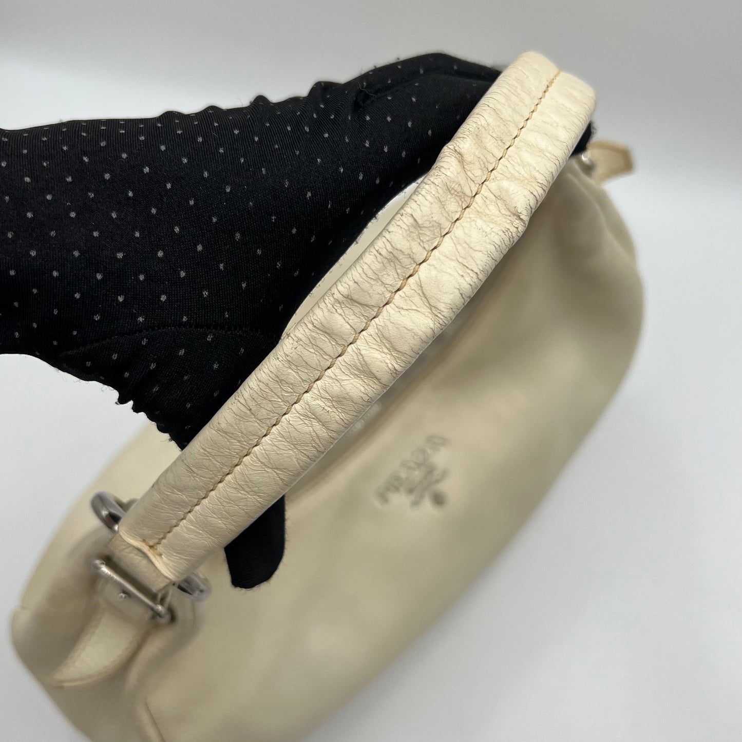 Prada White Vitello Daino Large Hobo Bag SHW