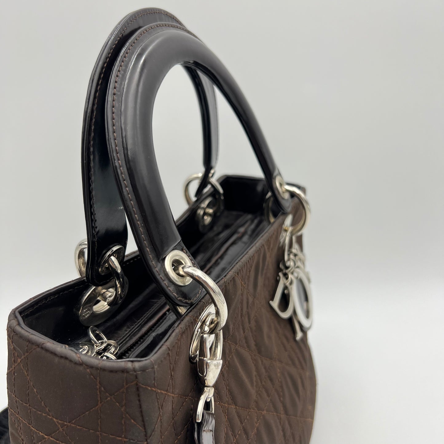 Christian Dior Chocolate Brown Nylon and Patent Leather Lady Dior