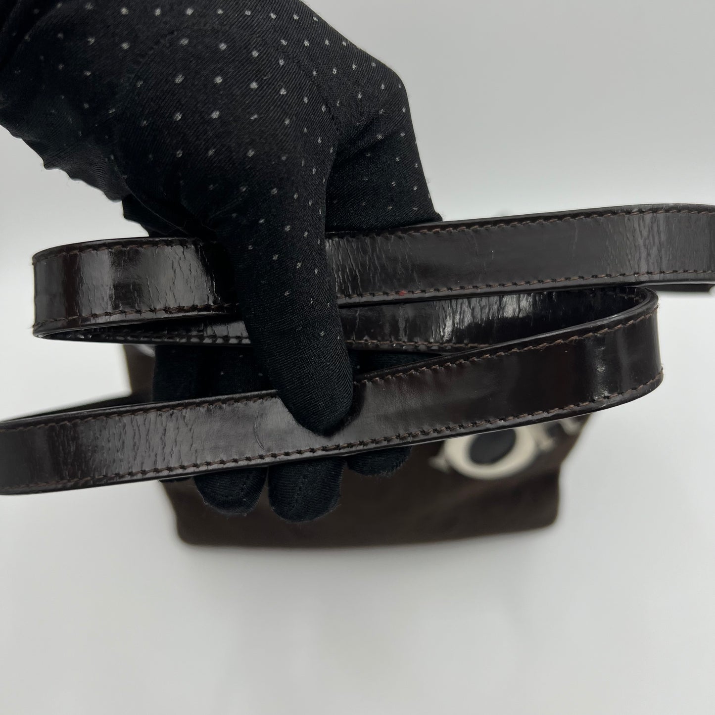Christian Dior Chocolate Brown Nylon and Patent Leather Lady Dior