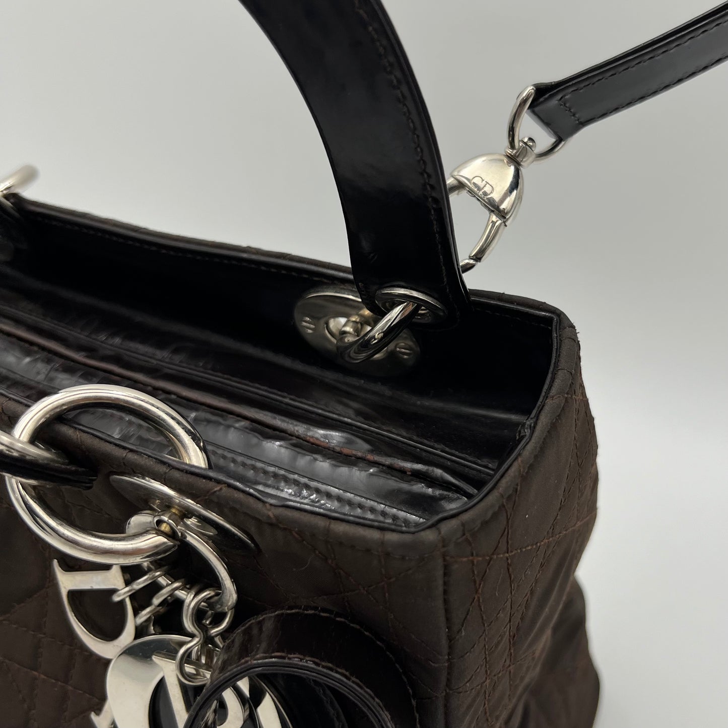 Christian Dior Chocolate Brown Nylon and Patent Leather Lady Dior
