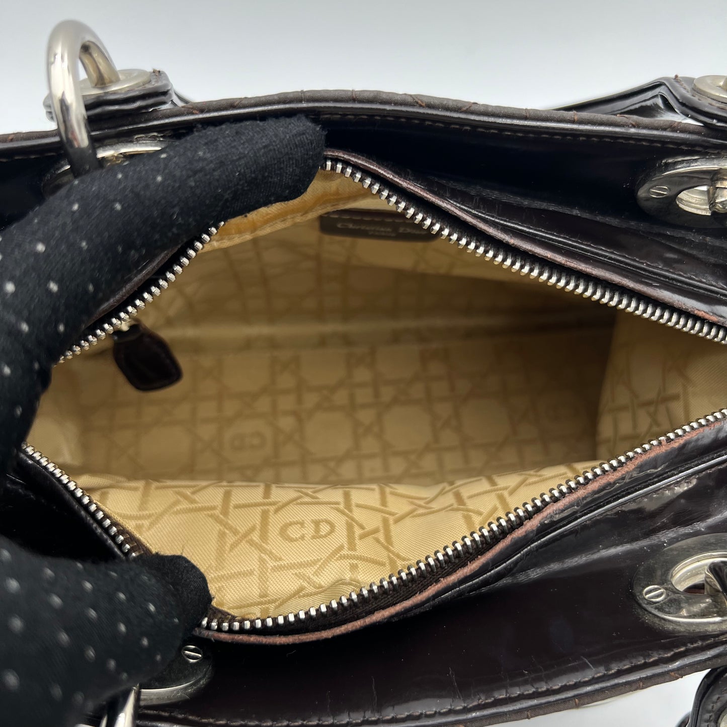Christian Dior Chocolate Brown Nylon and Patent Leather Lady Dior