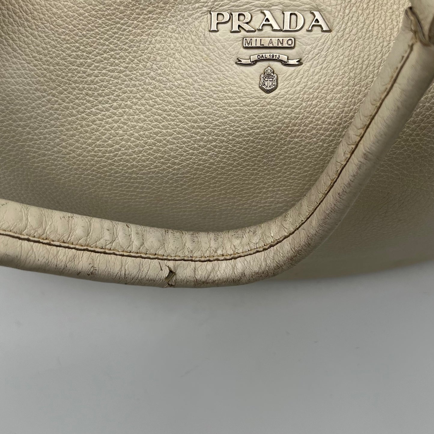 Prada White Vitello Daino Large Hobo Bag SHW
