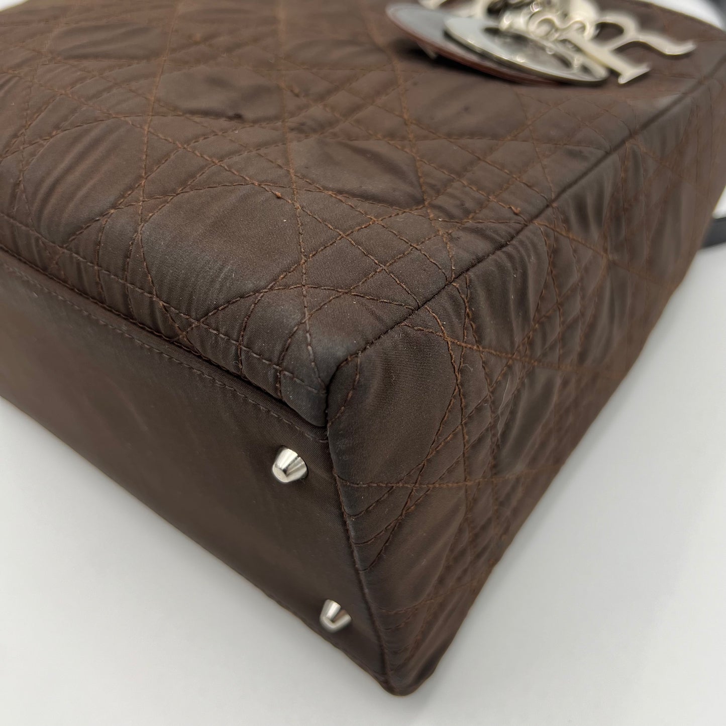 Christian Dior Chocolate Brown Nylon and Patent Leather Lady Dior