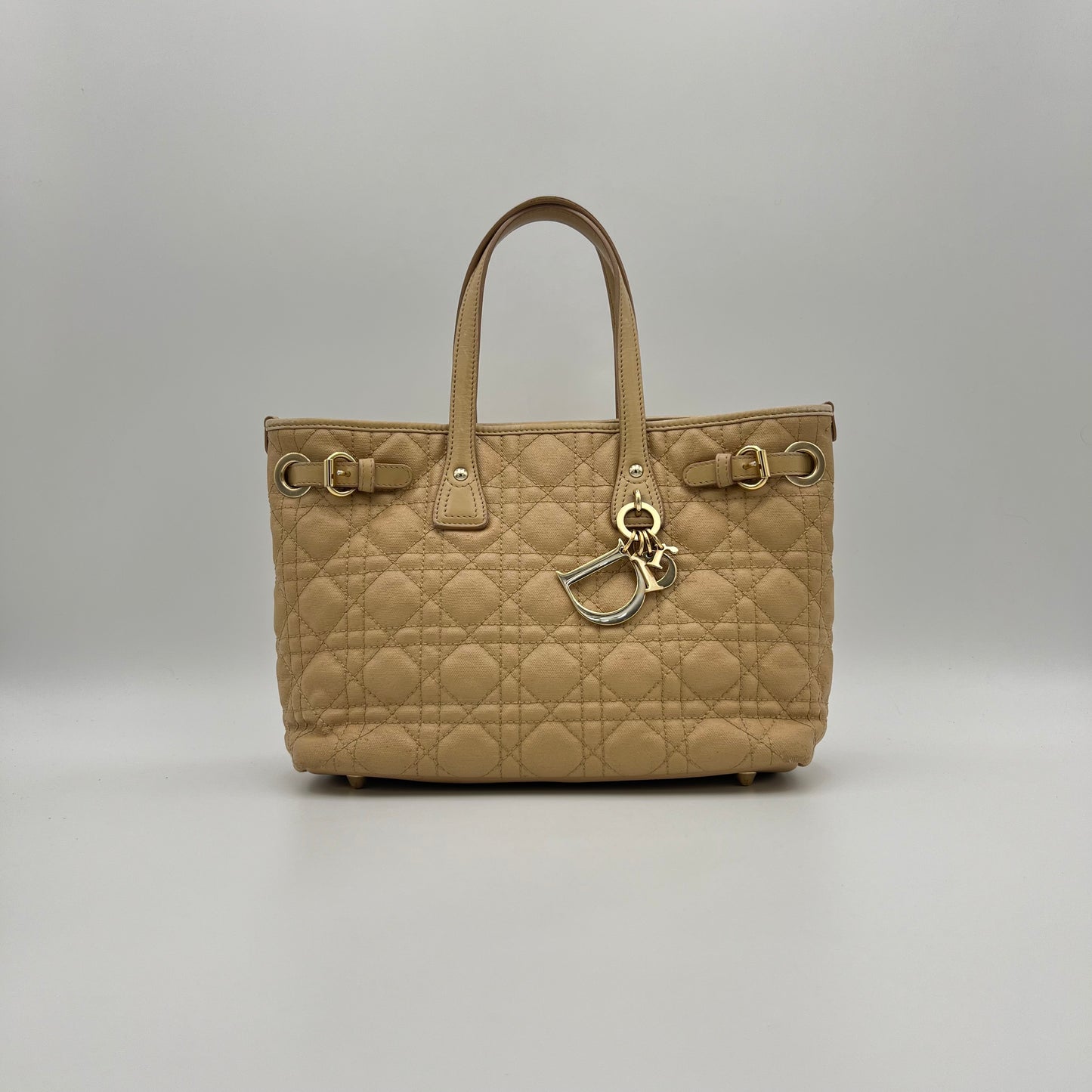 Christian Dior Beige Coated Canvas Cannage Small Panarea Tote