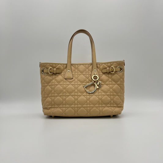 Christian Dior Beige Coated Canvas Cannage Small Panarea Tote