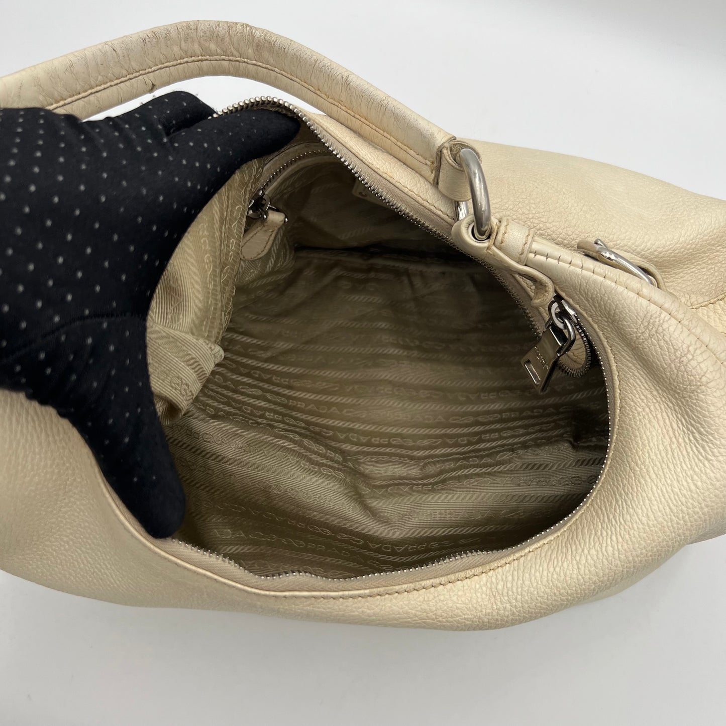 Prada White Vitello Daino Large Hobo Bag SHW