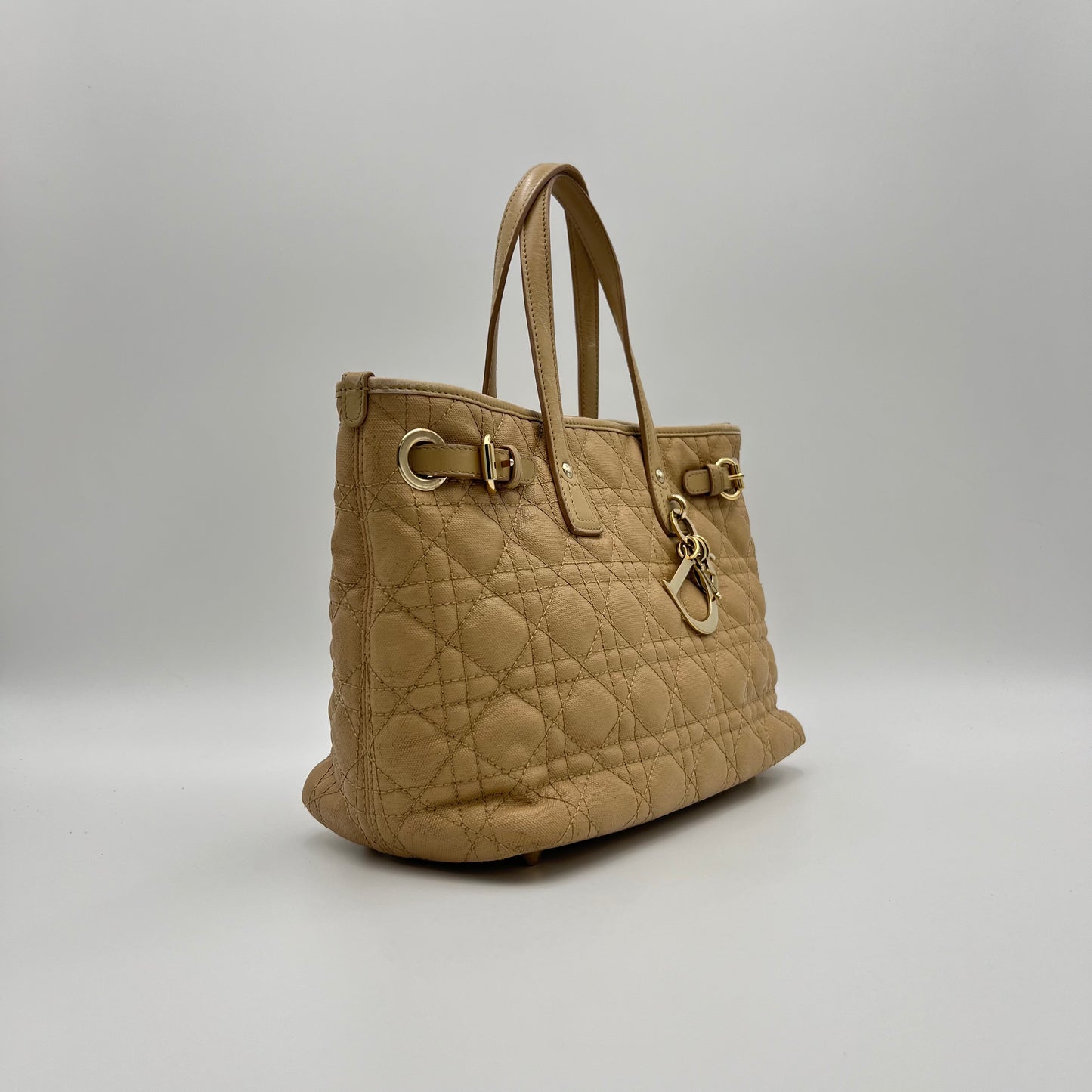Christian Dior Beige Coated Canvas Cannage Small Panarea Tote