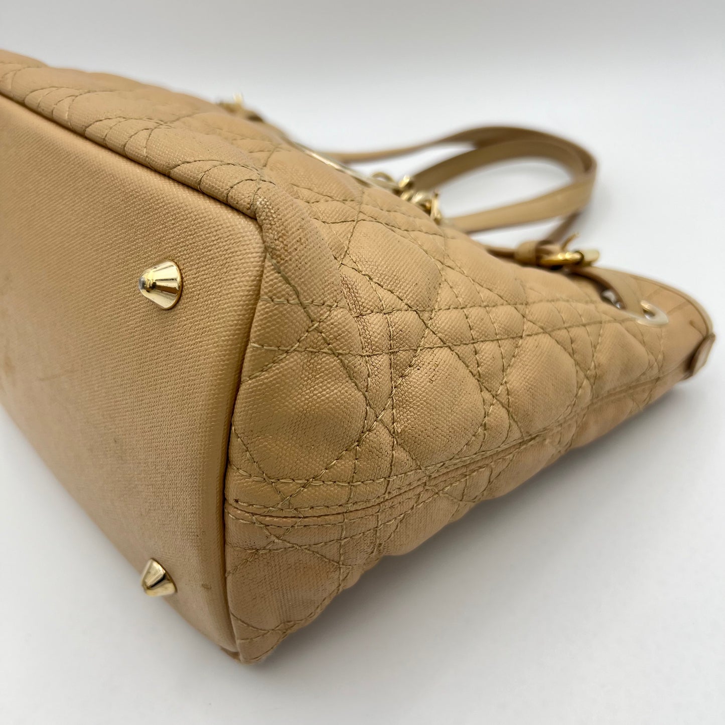 Christian Dior Beige Coated Canvas Cannage Small Panarea Tote