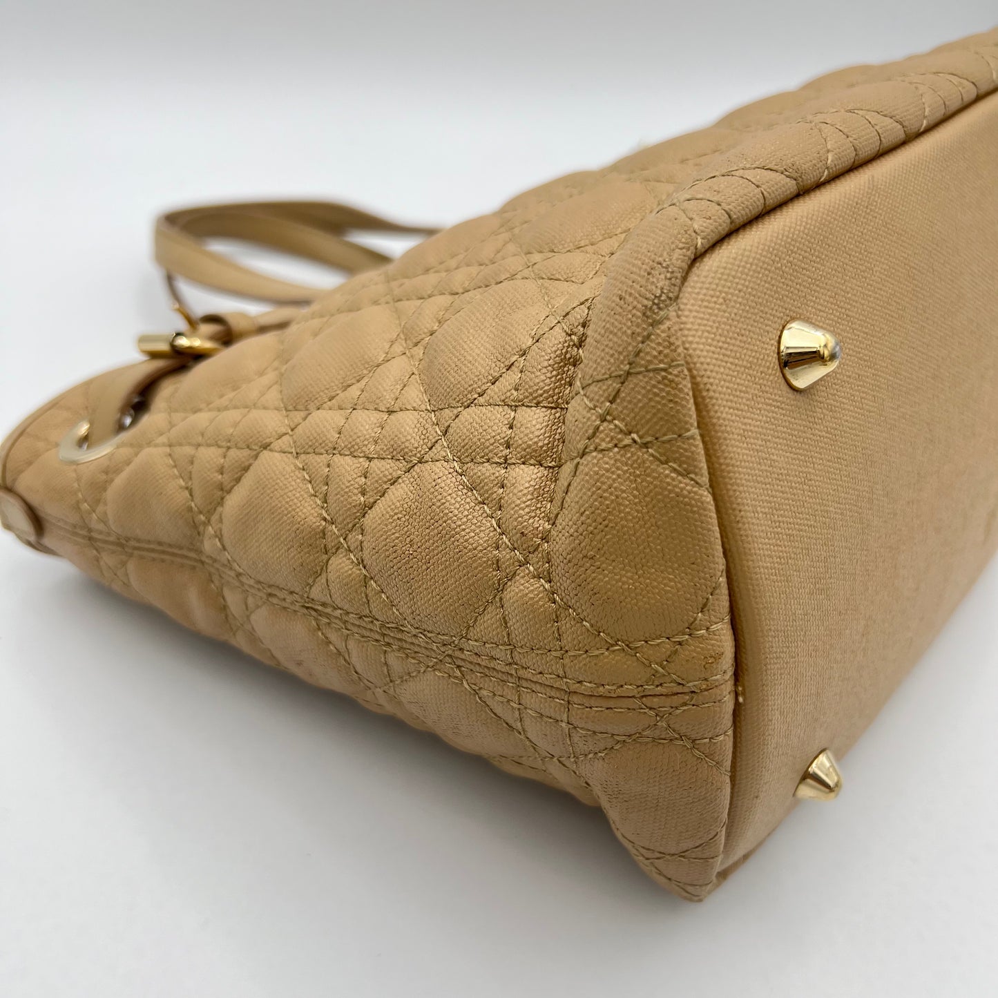Christian Dior Beige Coated Canvas Cannage Small Panarea Tote