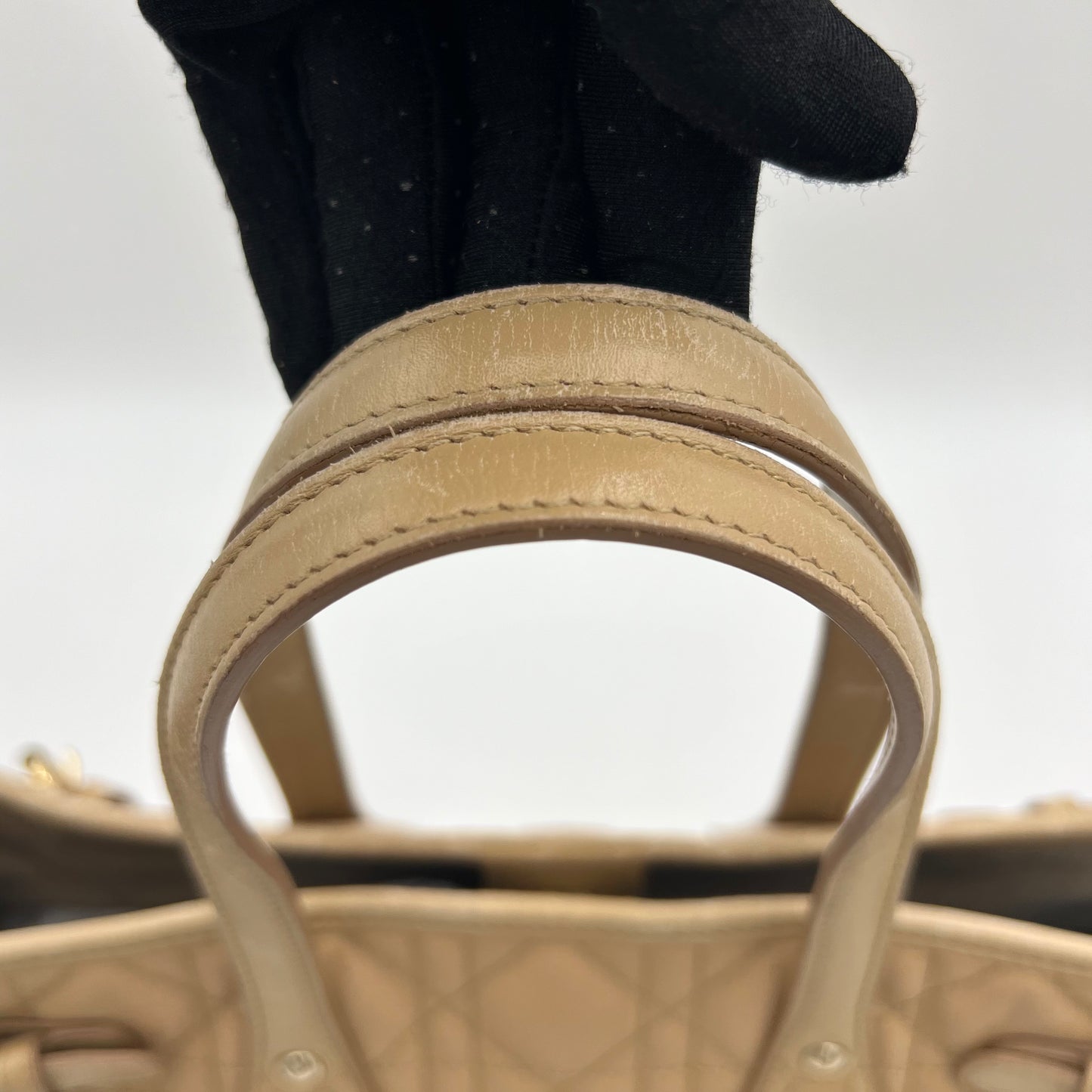 Christian Dior Beige Coated Canvas Cannage Small Panarea Tote