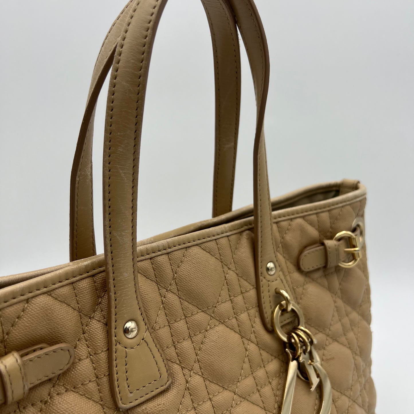 Christian Dior Beige Coated Canvas Cannage Small Panarea Tote