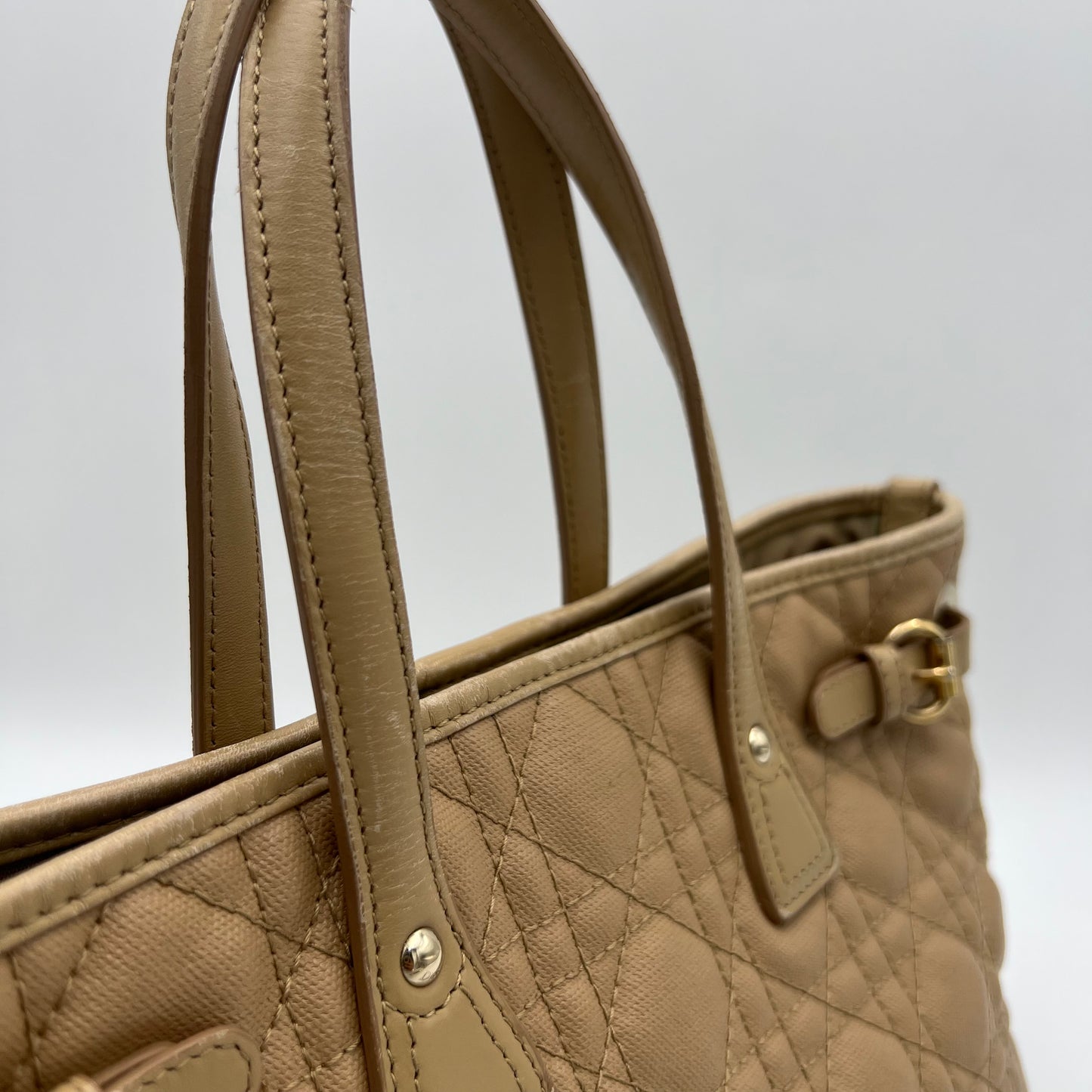 Christian Dior Beige Coated Canvas Cannage Small Panarea Tote