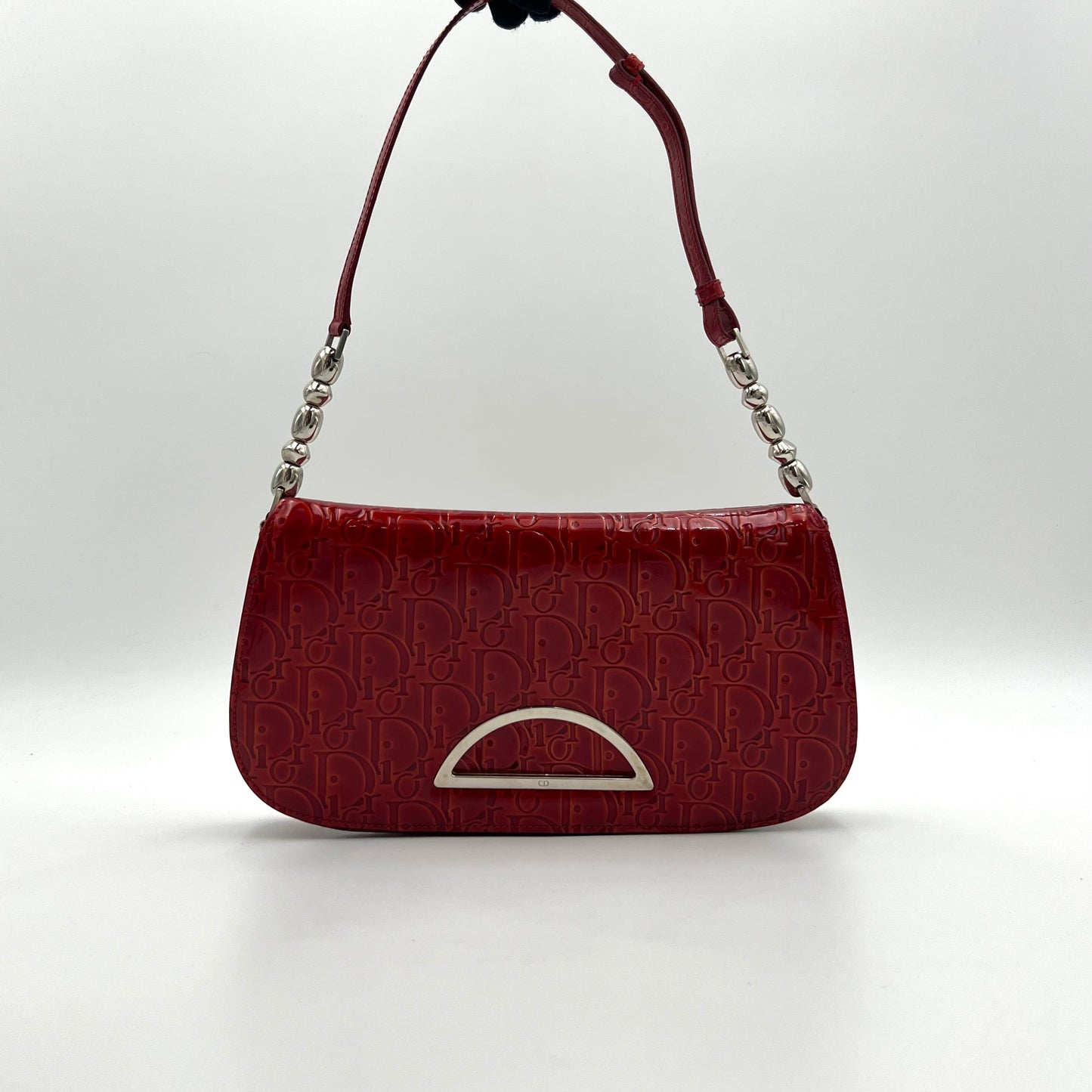 Christian Dior Red Trotter Patent Leather Malice Pearl Baguette