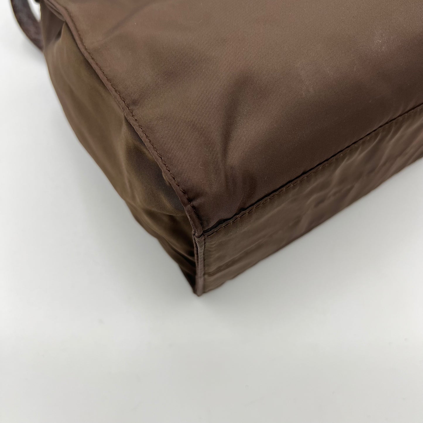 Prada Brown Nylon Embellished Logo Python Long Strap Bag