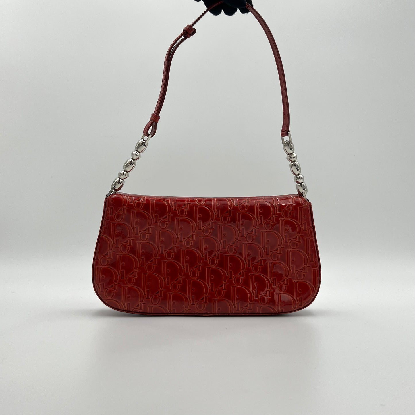 Christian Dior Red Trotter Patent Leather Malice Pearl Baguette