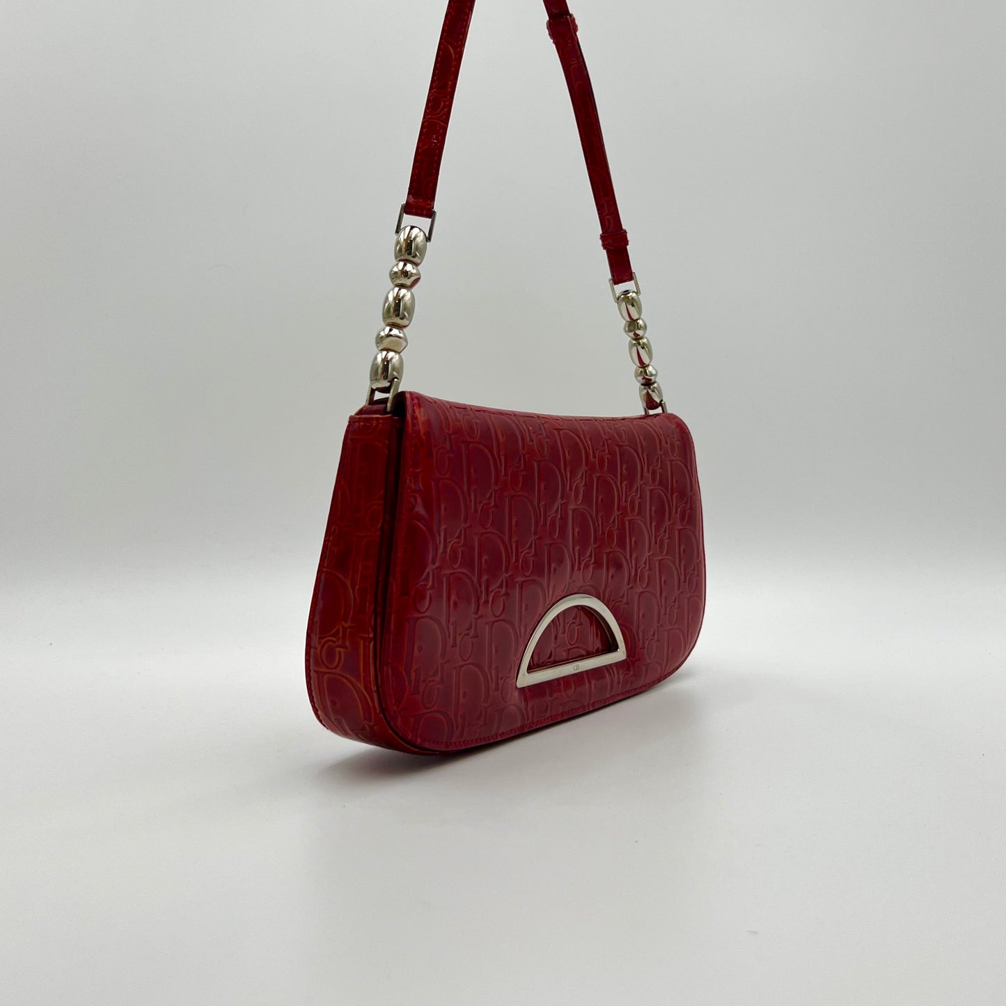 Christian Dior Red Trotter Patent Leather Malice Pearl Baguette