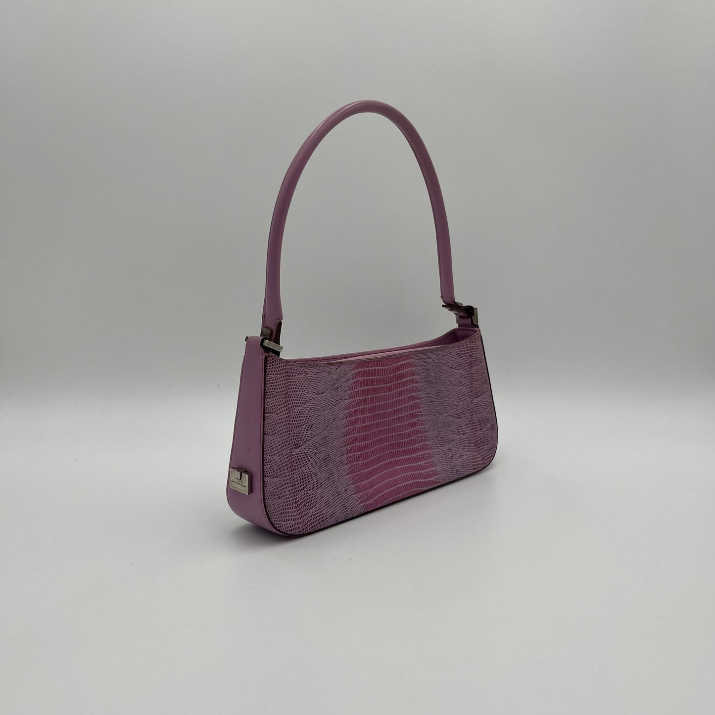 Salvatore Ferragamo Vintage Lilac Lizard Baguette