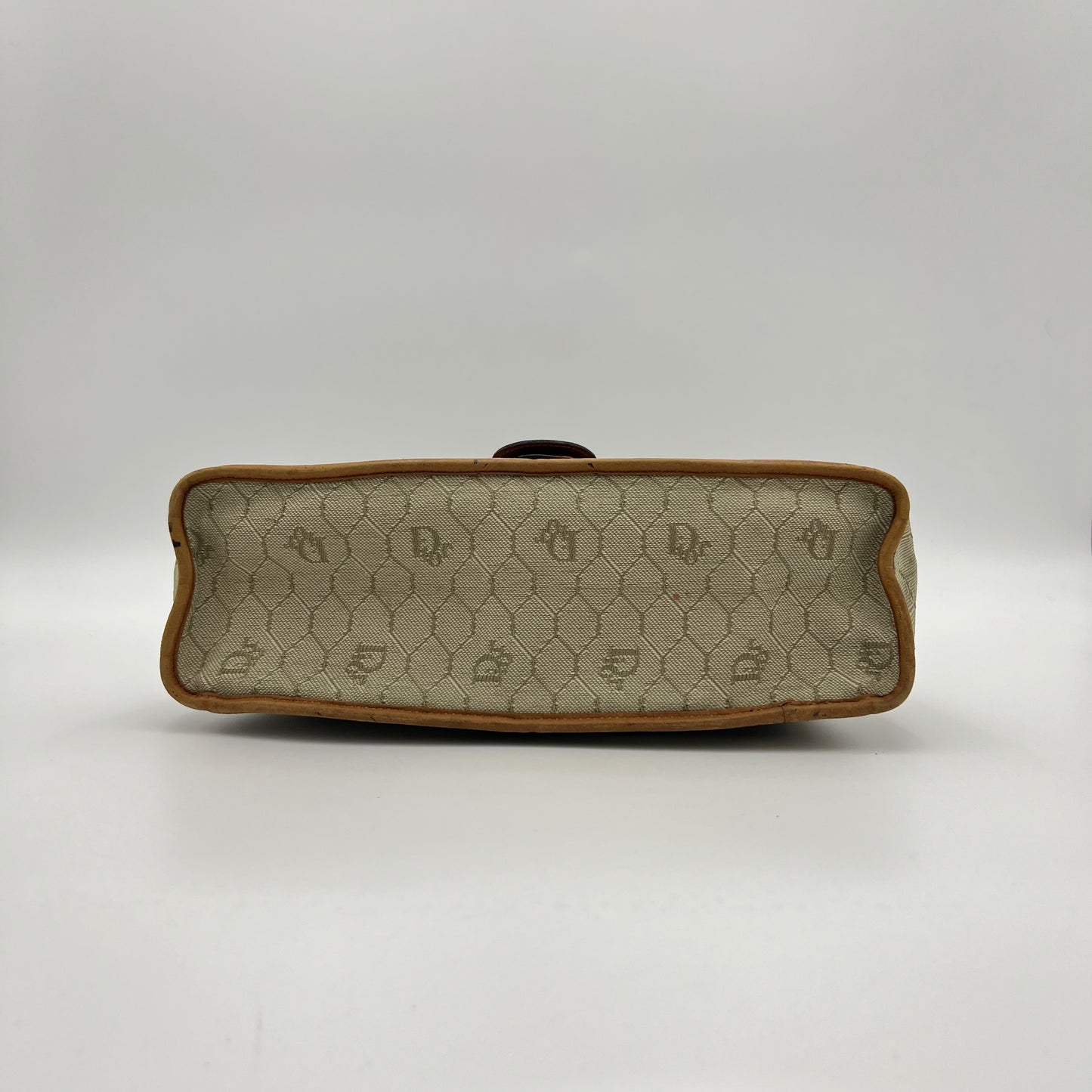 Christian Dior Light Honeycomb Canvas and Brown Leather Belt Flap Medium Crossbody