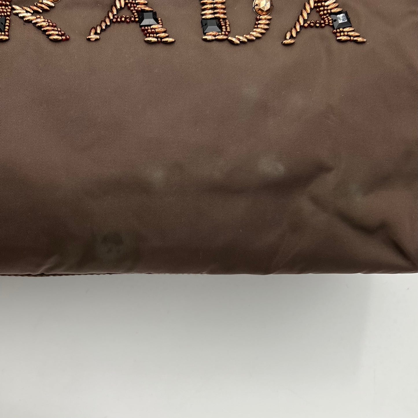 Prada Brown Nylon Embellished Logo Python Long Strap Bag