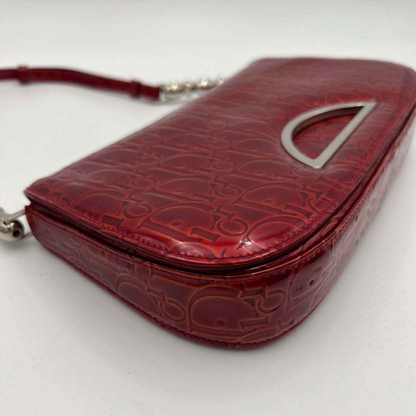 Christian Dior Red Trotter Patent Leather Malice Pearl Baguette
