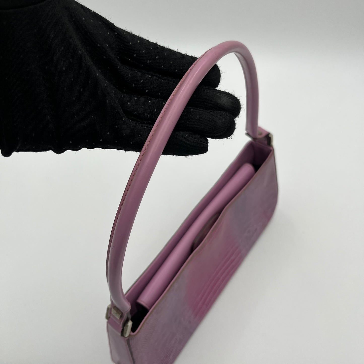 Salvatore Ferragamo Vintage Lilac Lizard Baguette