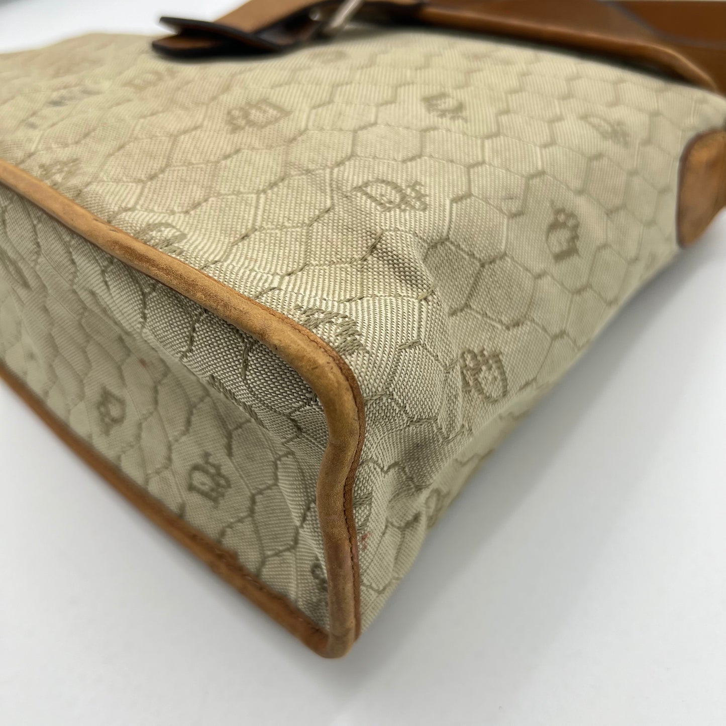 Christian Dior Light Honeycomb Canvas and Brown Leather Belt Flap Medium Crossbody