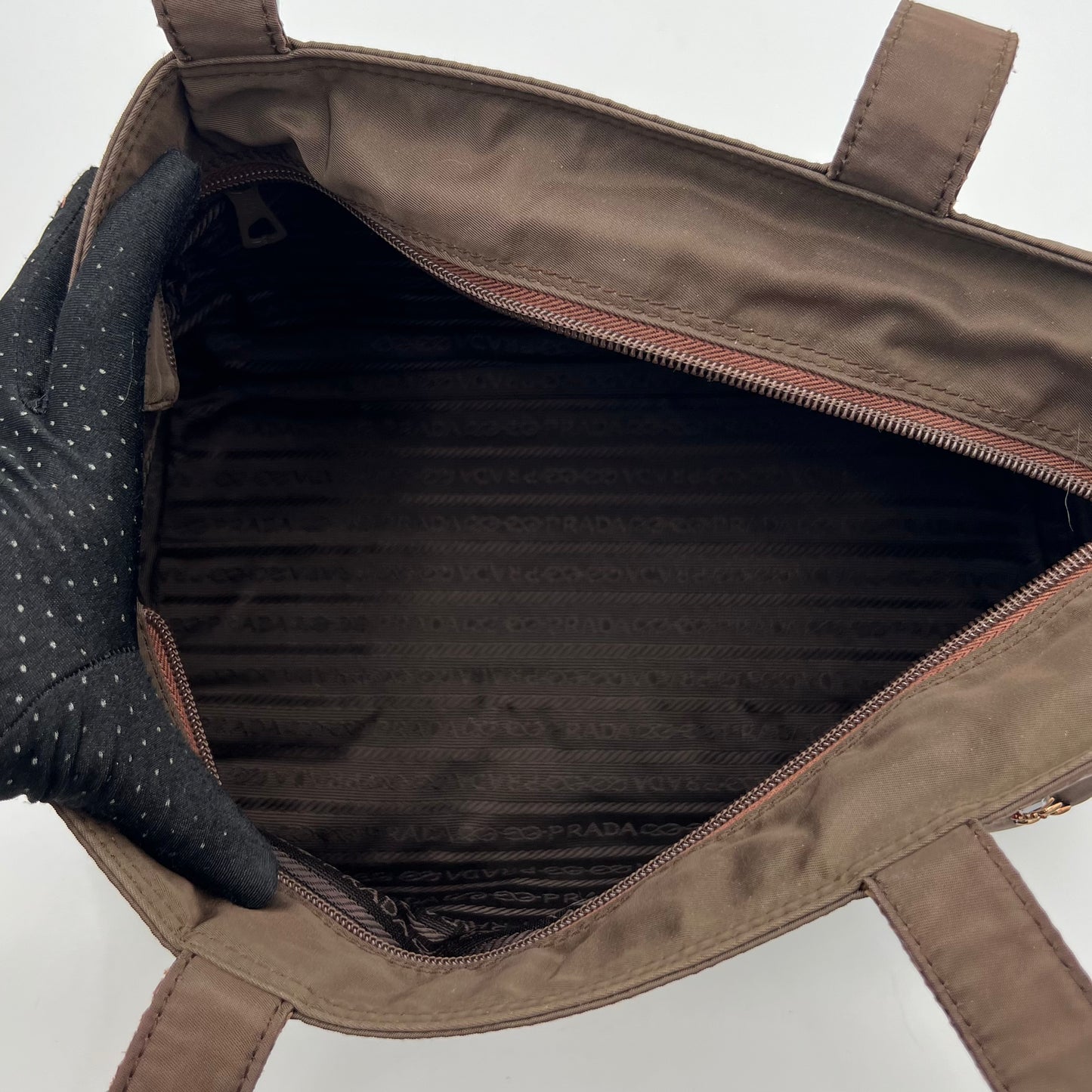 Prada Brown Nylon Embellished Logo Python Long Strap Bag