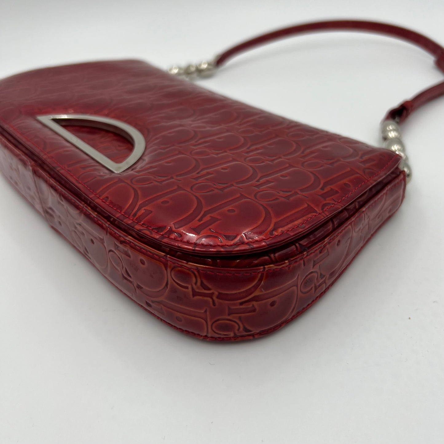 Christian Dior Red Trotter Patent Leather Malice Pearl Baguette