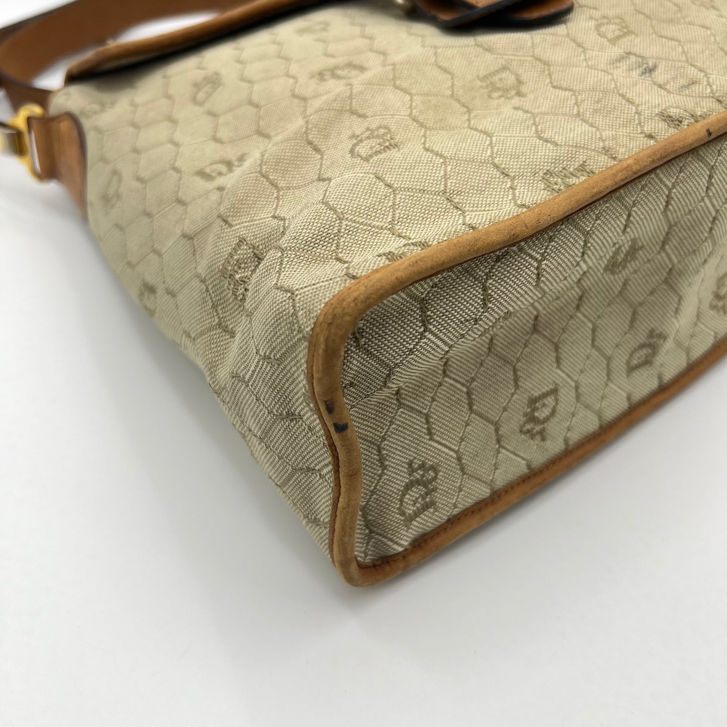Christian Dior Light Honeycomb Canvas and Brown Leather Belt Flap Medium Crossbody