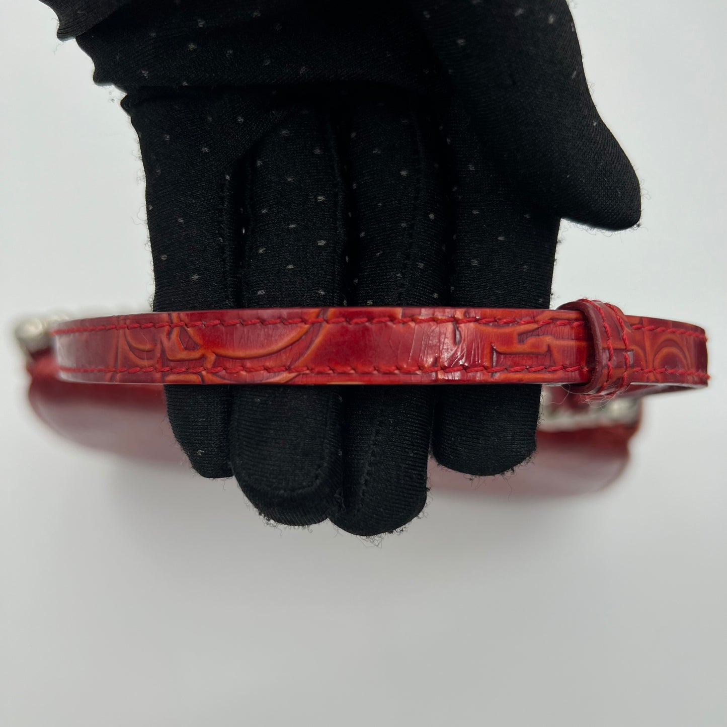 Christian Dior Red Trotter Patent Leather Malice Pearl Baguette