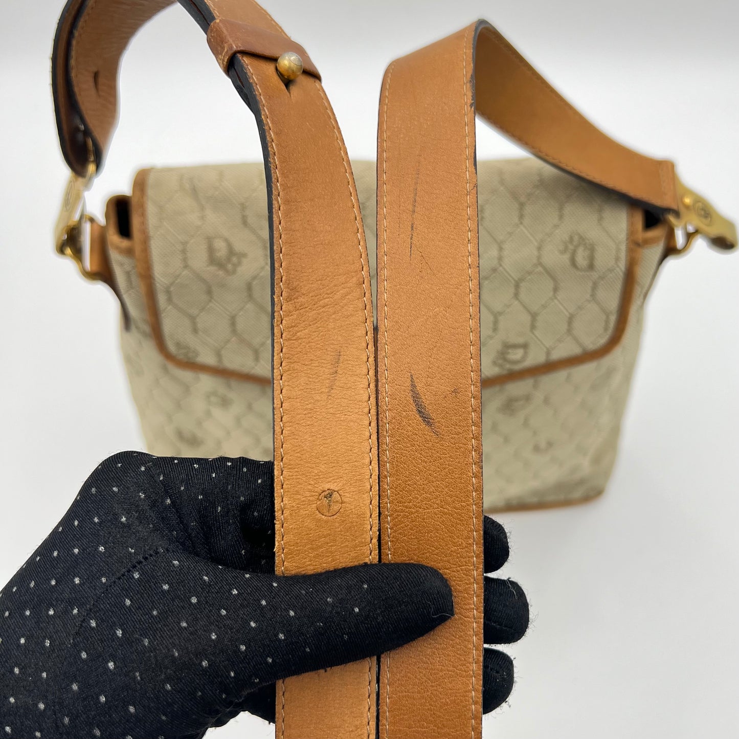 Christian Dior Light Honeycomb Canvas and Brown Leather Belt Flap Medium Crossbody