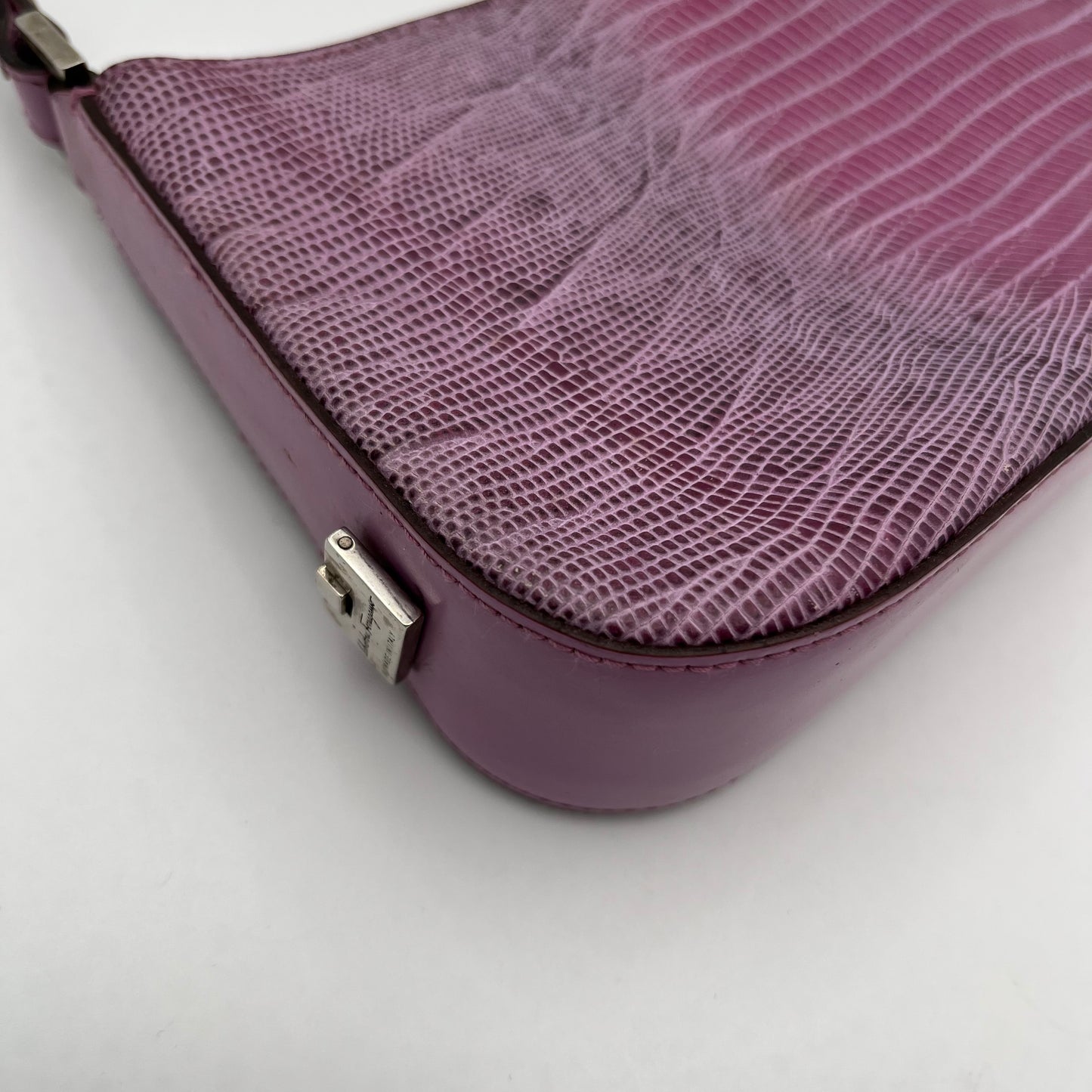 Salvatore Ferragamo Vintage Lilac Lizard Baguette