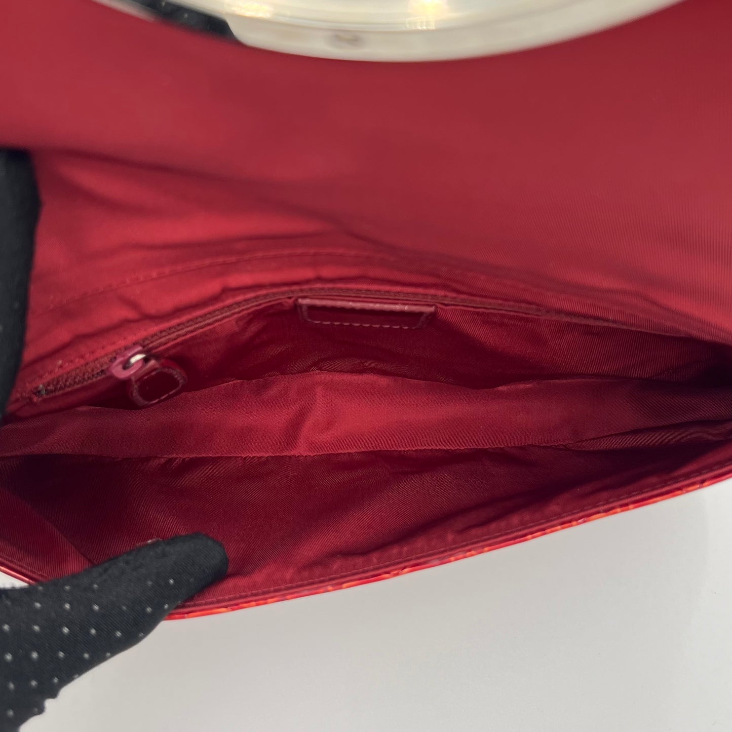 Christian Dior Red Trotter Patent Leather Malice Pearl Baguette