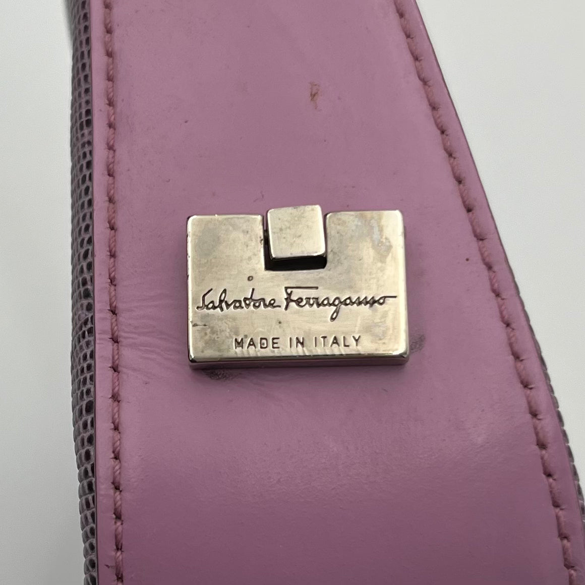 Salvatore Ferragamo Vintage Lilac Lizard Baguette