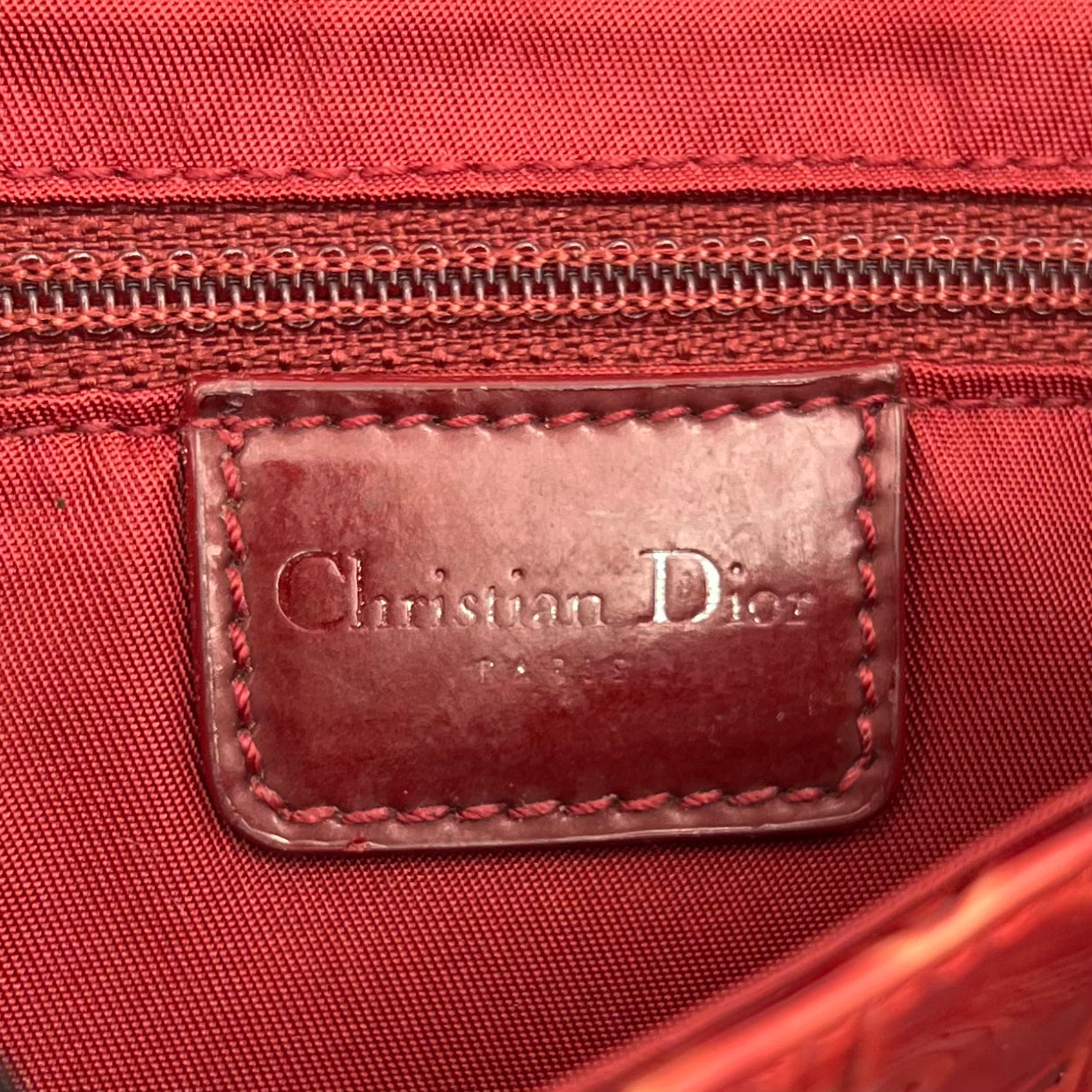 Christian Dior Red Trotter Patent Leather Malice Pearl Baguette