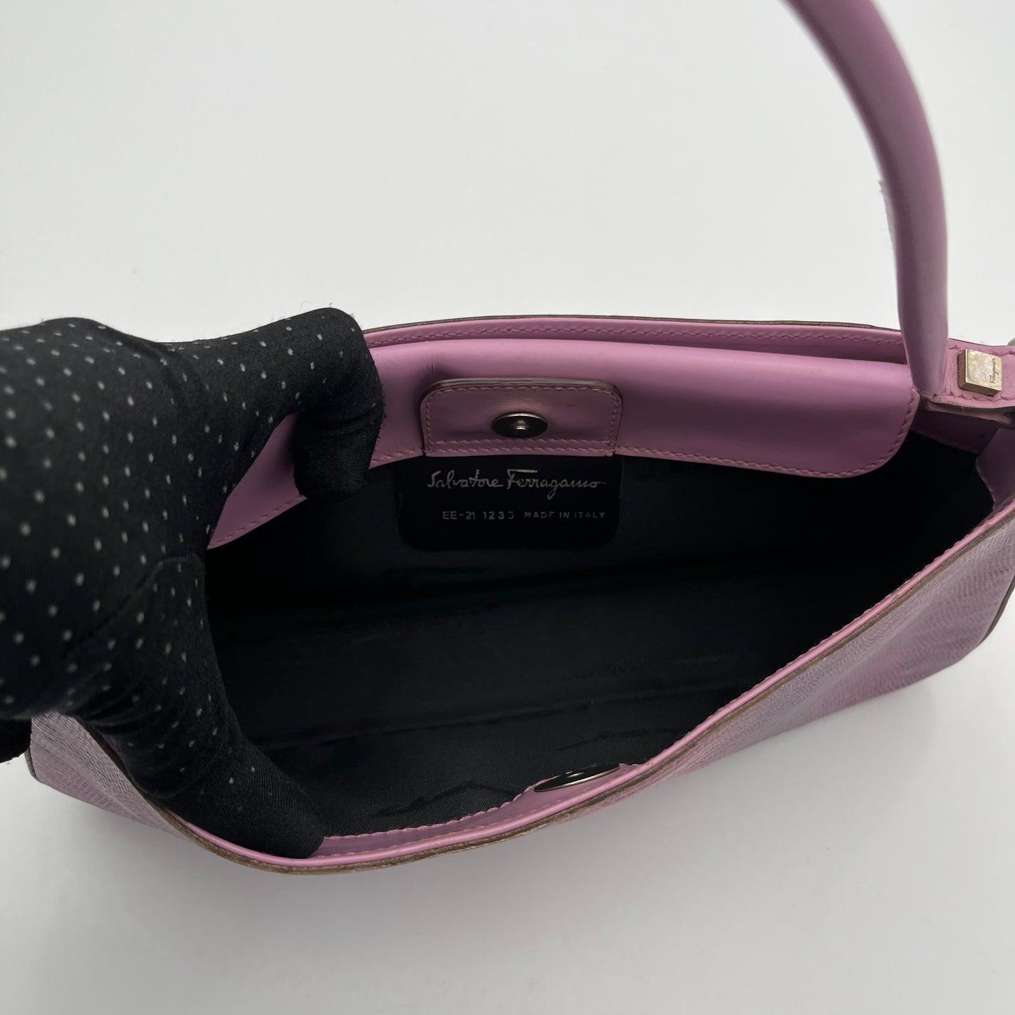 Salvatore Ferragamo Vintage Lilac Lizard Baguette