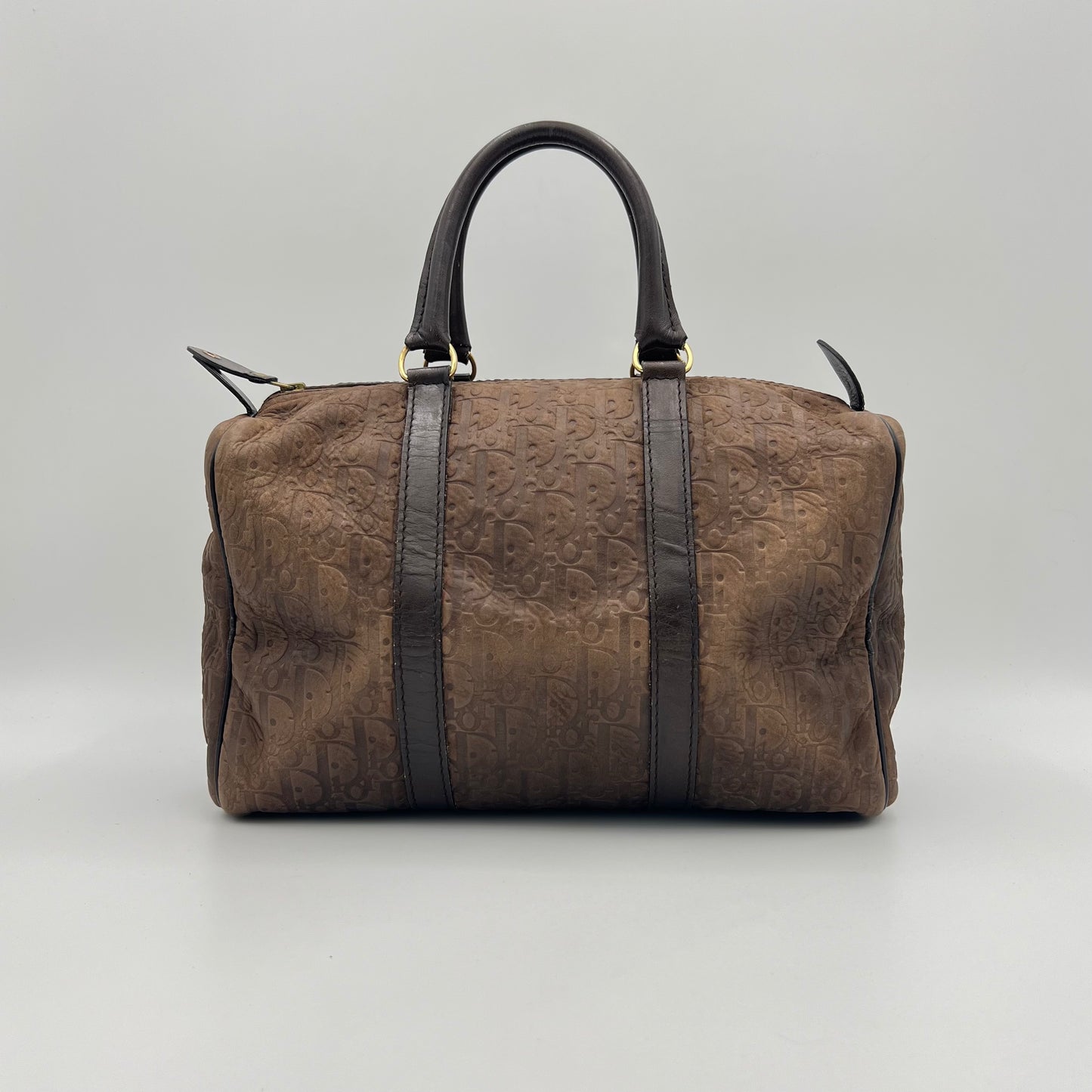 Christian Dior 1980S Brown Trotter Embossed Leather Boston 30