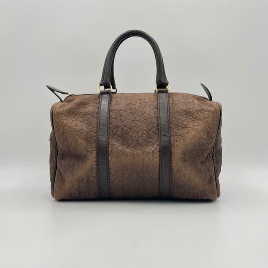 Christian Dior 1980S Brown Trotter Embossed Leather Boston 30
