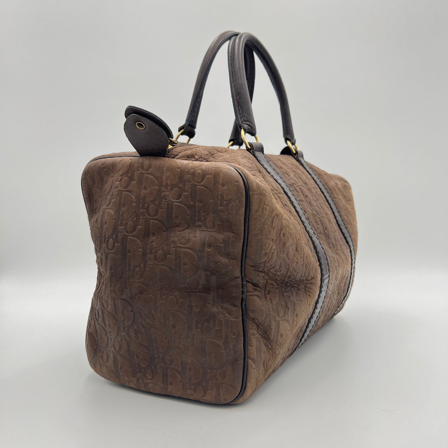 Christian Dior 1980S Brown Trotter Embossed Leather Boston 30