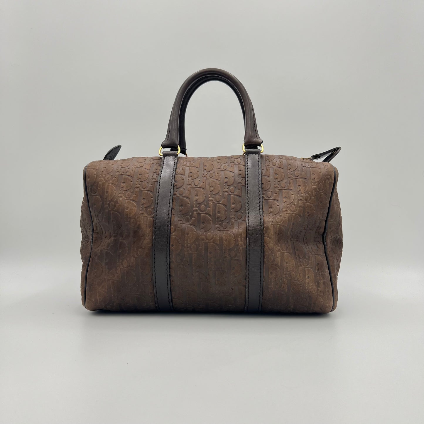 Christian Dior 1980S Brown Trotter Embossed Leather Boston 30