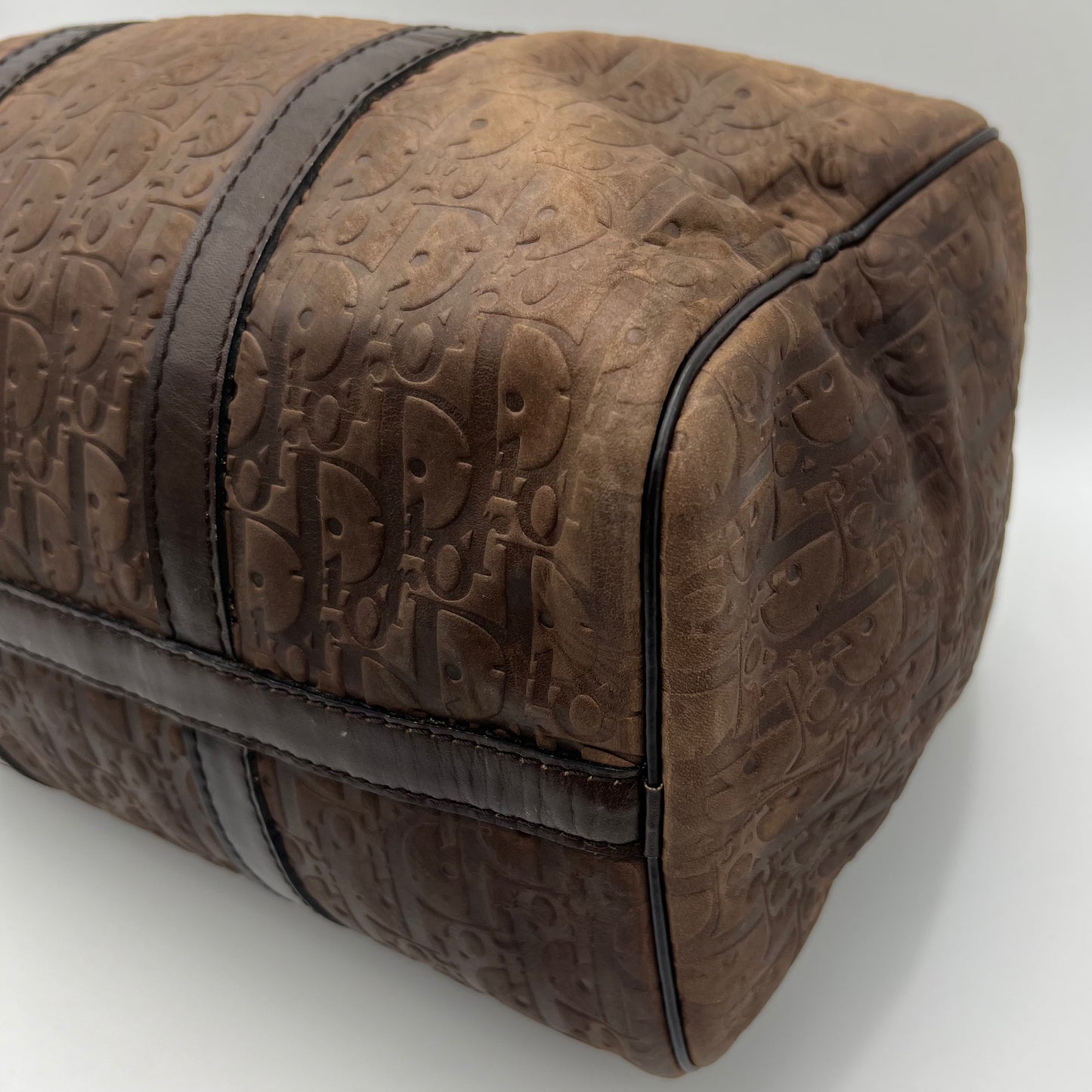 Christian Dior 1980S Brown Trotter Embossed Leather Boston 30