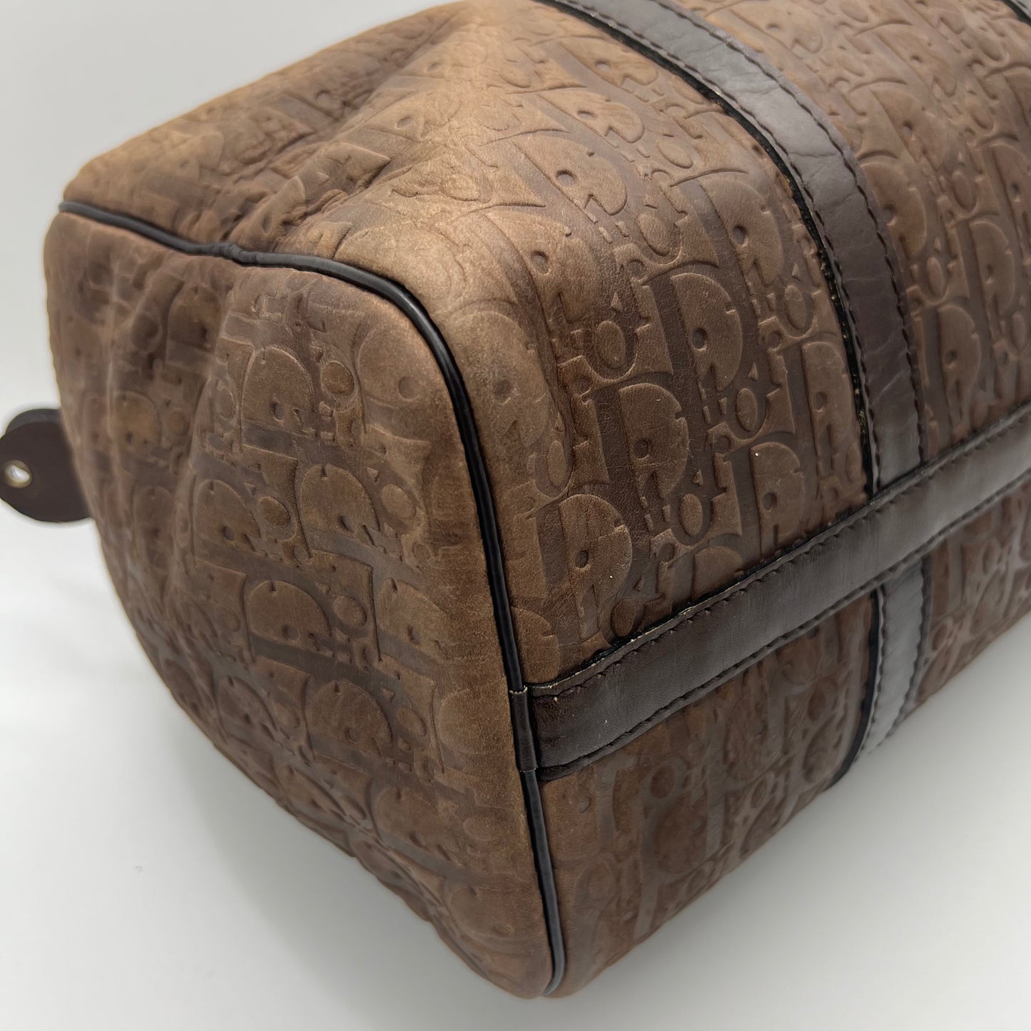 Christian Dior 1980S Brown Trotter Embossed Leather Boston 30