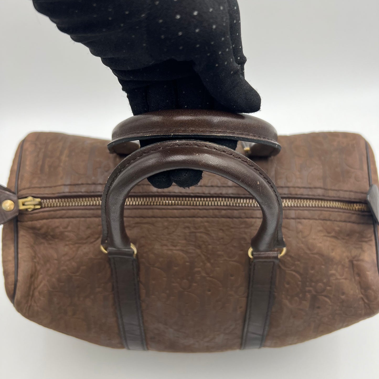 Christian Dior 1980S Brown Trotter Embossed Leather Boston 30
