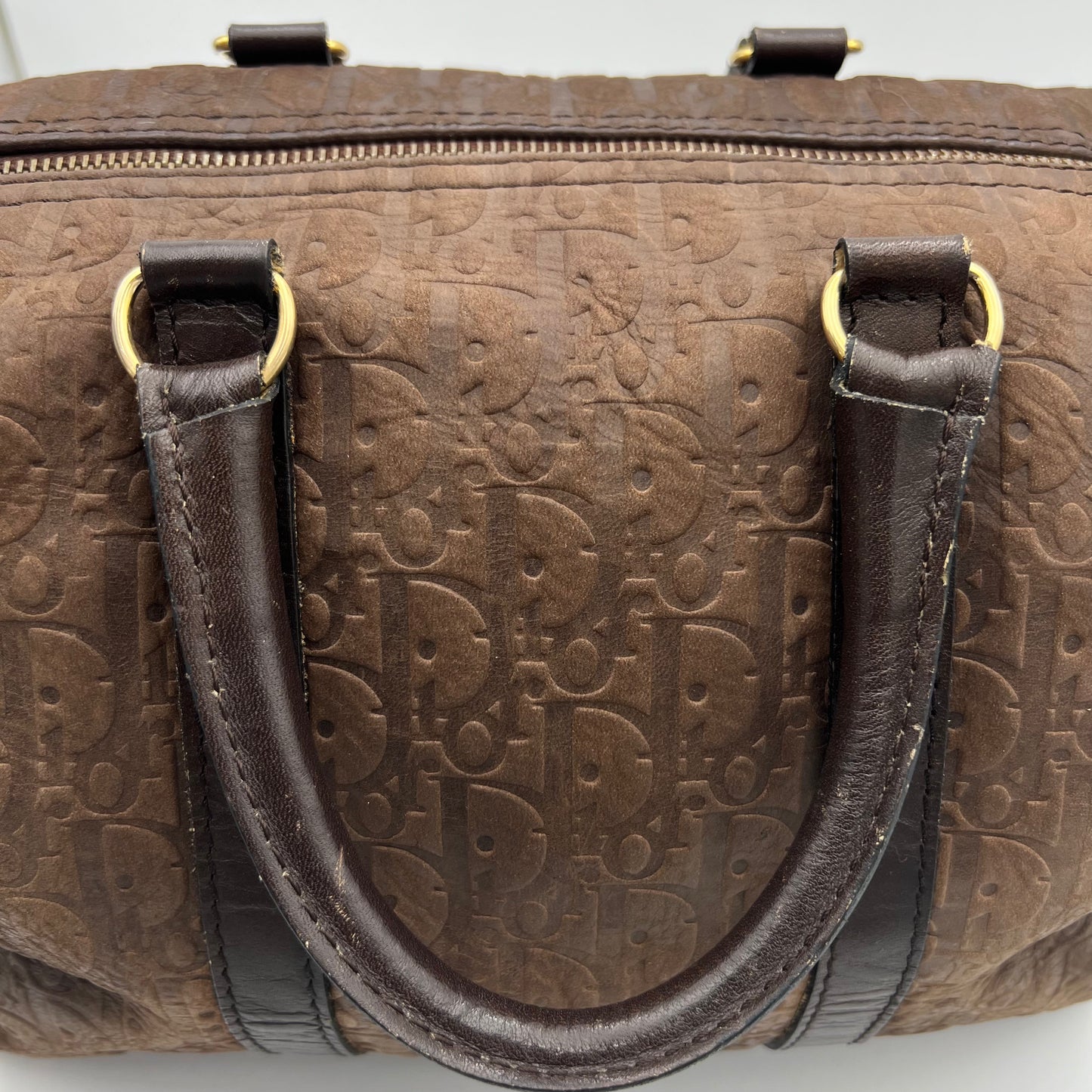 Christian Dior 1980S Brown Trotter Embossed Leather Boston 30
