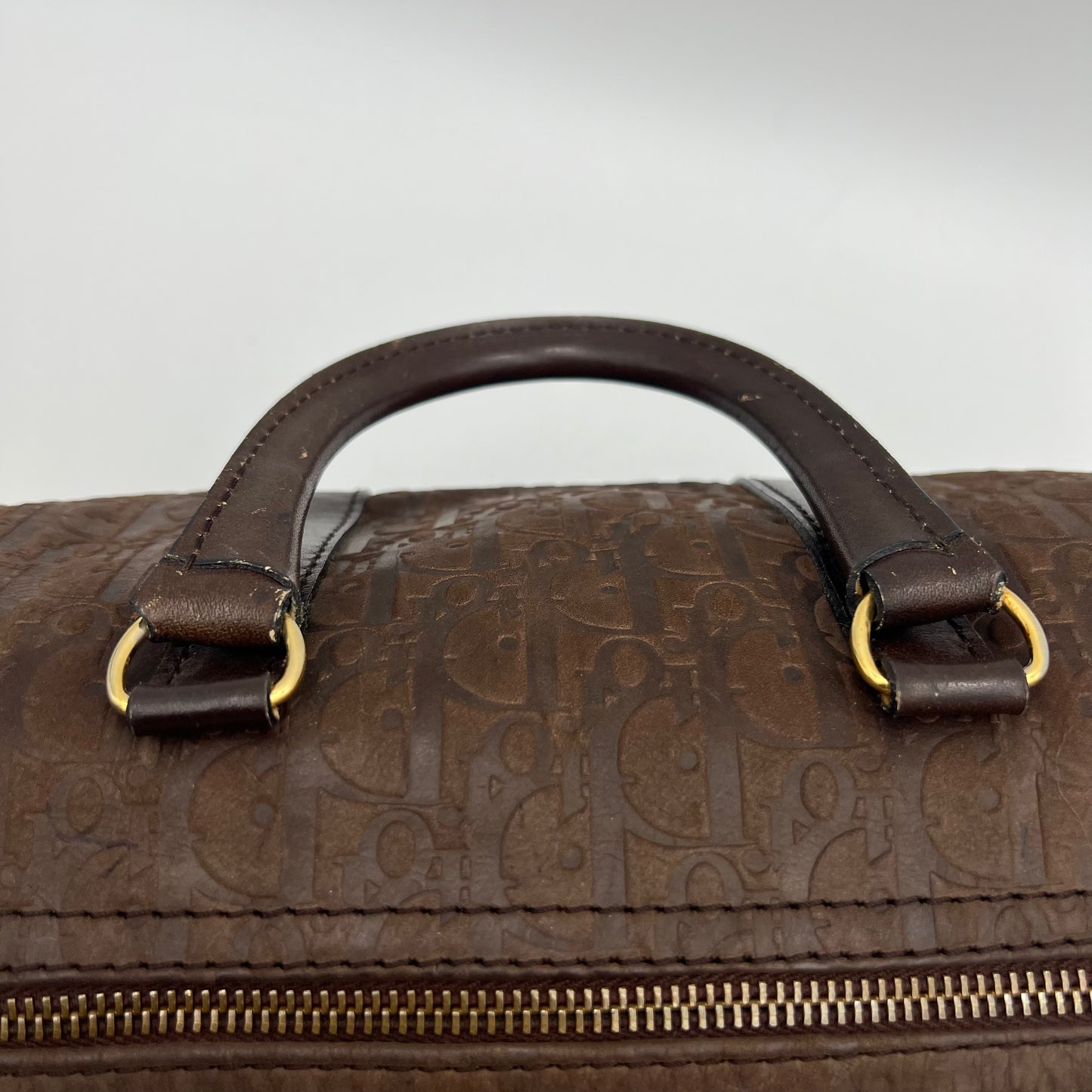 Christian Dior 1980S Brown Trotter Embossed Leather Boston 30